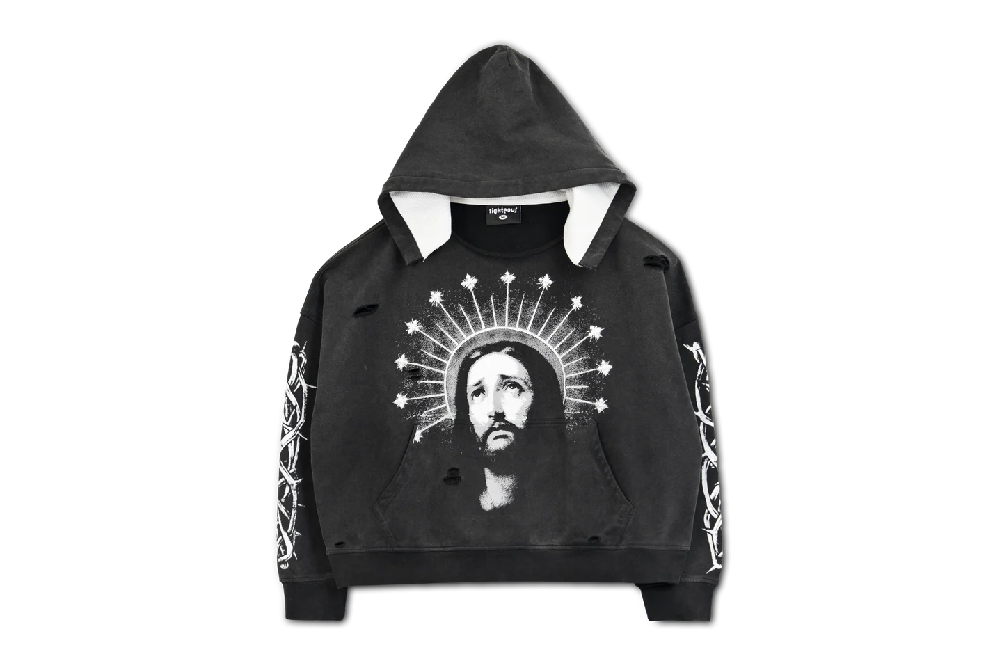 messiah_fbb758c1-0f13-491b-aa29-7db0dedb0e93 We Are Righteous "Crown of Light" Distressed Hoodie
