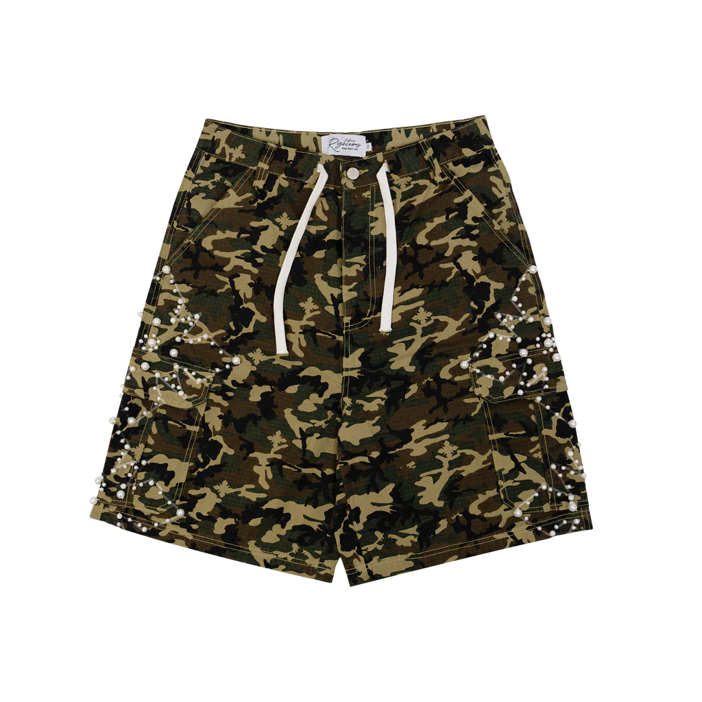 BrownCamoShortsFront_1024x.webp We Are Righteous Camo Pearl Cargo Shorts (Brown) - Image 1