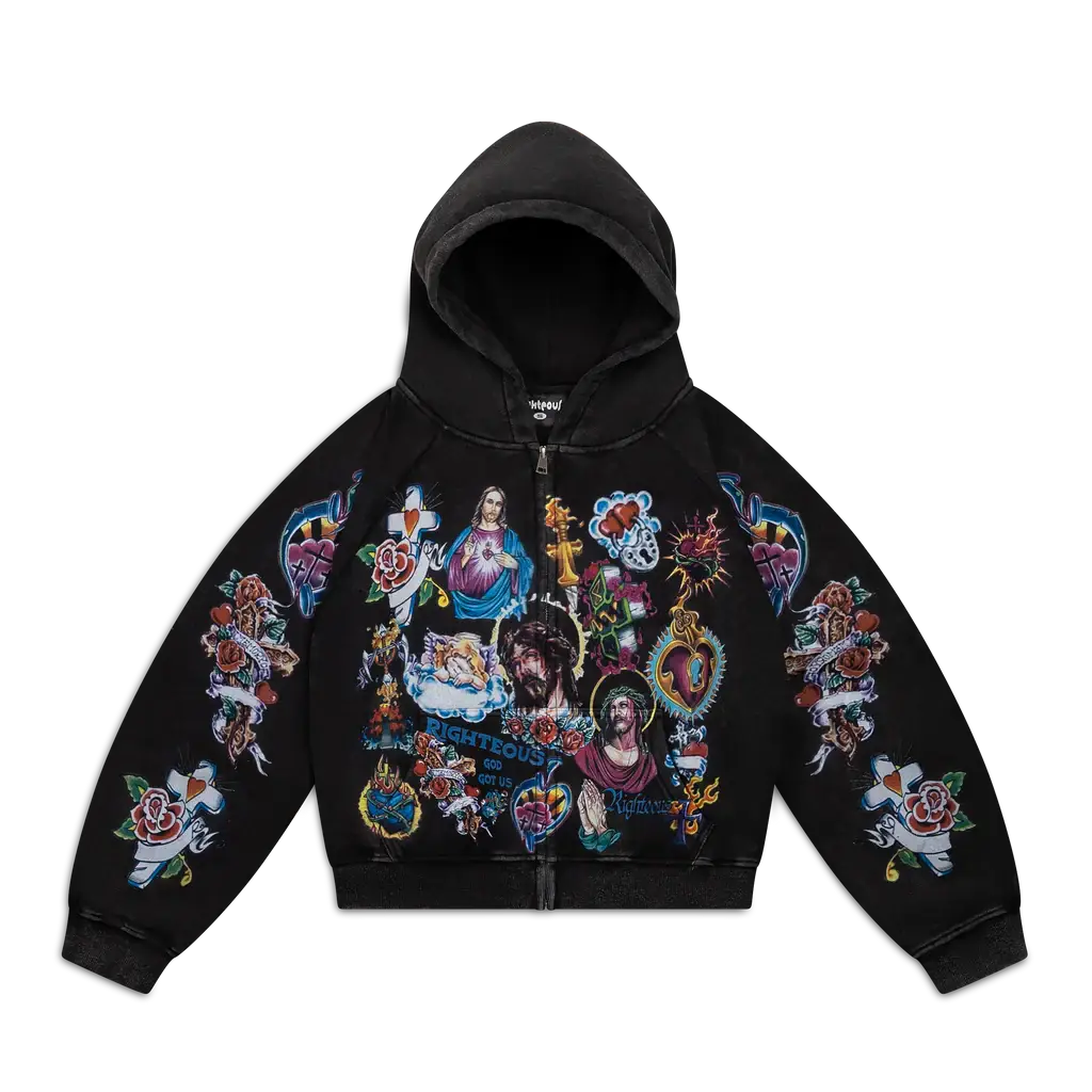 we-are-RighteousRisen-King-Cropped-Zip-Hoodie-Black.webp We Are Righteous Black “Risen King” Cropped Zip Up Hoodie - Image 1